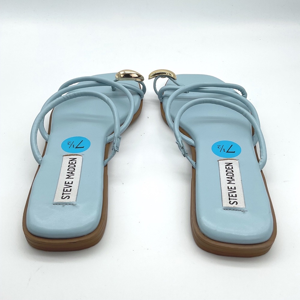 Steve Madden Anine Light Blue Strappy Square Toe Flat Sandals Gold Hardware 7.5M - Picture 4 of 5